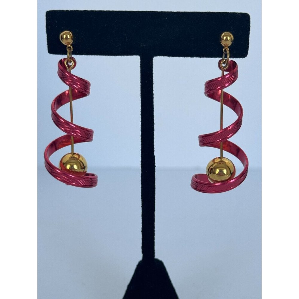 New Years Eve Party Earrings Spiral Dangle Holidays Jewelry Gold Tone Fun - Picture 3 of 6